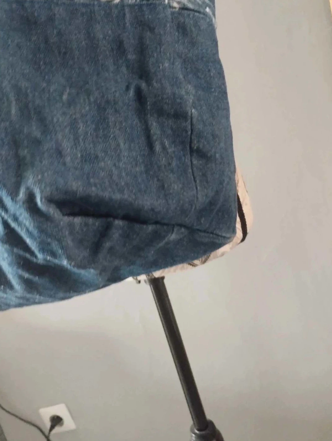 Large navy blue floral jeans-look tote bag, Nature Skills – photo 6